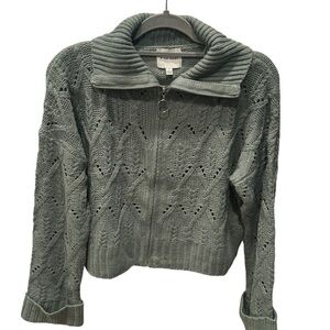 Sage Green Zip-up Funnel Neck Sweater Large